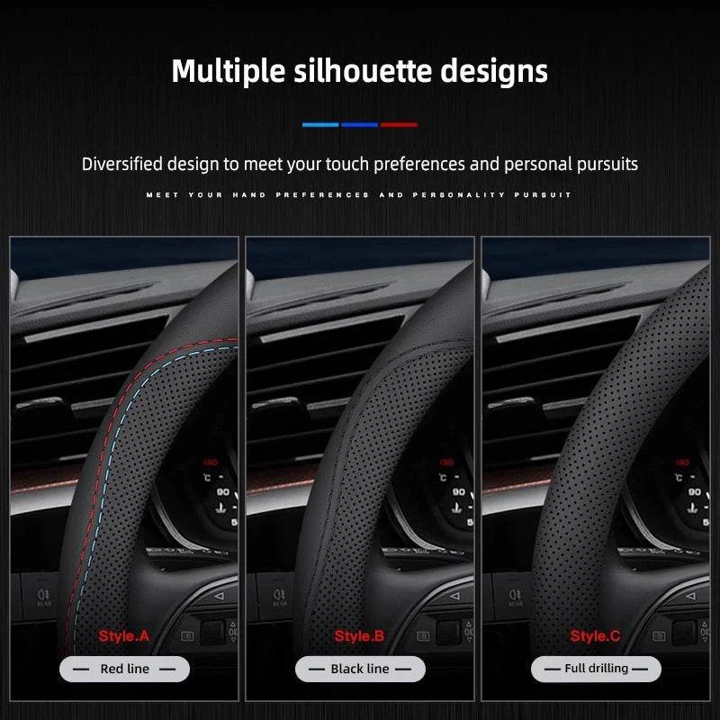 Jaguar Leather Steering Wheel Cover – Anti-Slip Interior Accessory Fits XF, XJ, XE, F-Pace, E-Pace, XFL, XJL, XKR, XJ6 & More - Round-Bicolor Line