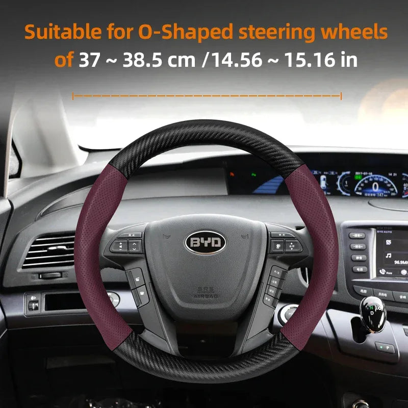 BYD Breathable Leather Carbon Fiber Steering Wheel Cover - Universal