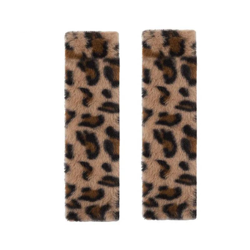 2pcs Leopard Print Plush Seat Belt Shoulder Pads Car Safety