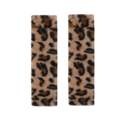 2pcs Leopard Print Plush Seat Belt Shoulder Pads Car Safety