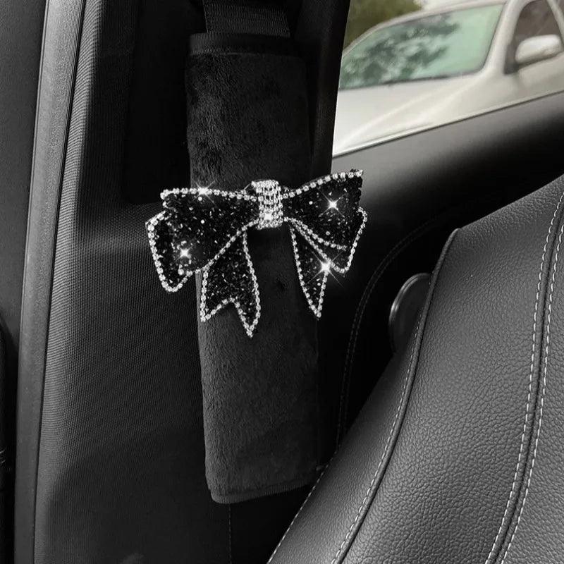Universal Car Seat Belt Shoulder Covers Diamond Bow Design 1/2pcs