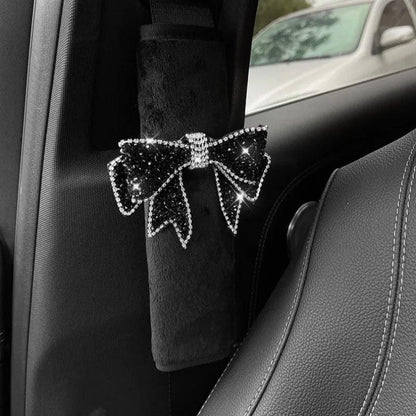 Universal Car Seat Belt Shoulder Covers Diamond Bow Design 1/2pcs