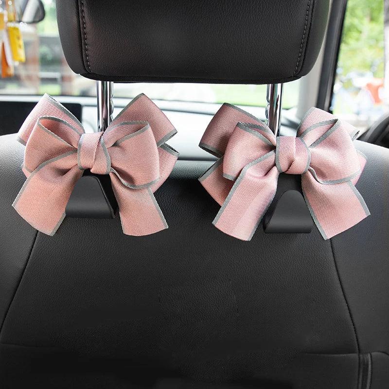 2 Pack Car Seat Back Organizers Bowknot Headrest Storage Hooks