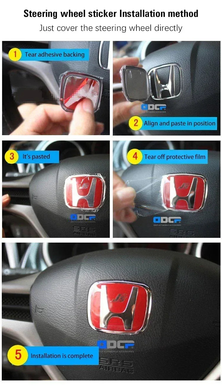 Honda Logo Badge Modification Sticker for Civic, Accord & CR-V - Black Steering wheel / 8th Accord 2008-2012