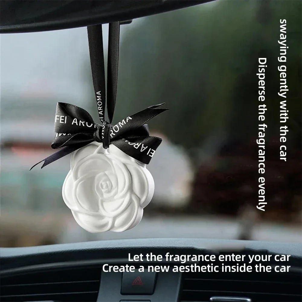 White Flower Hanging Car Air Freshener Perfume - A