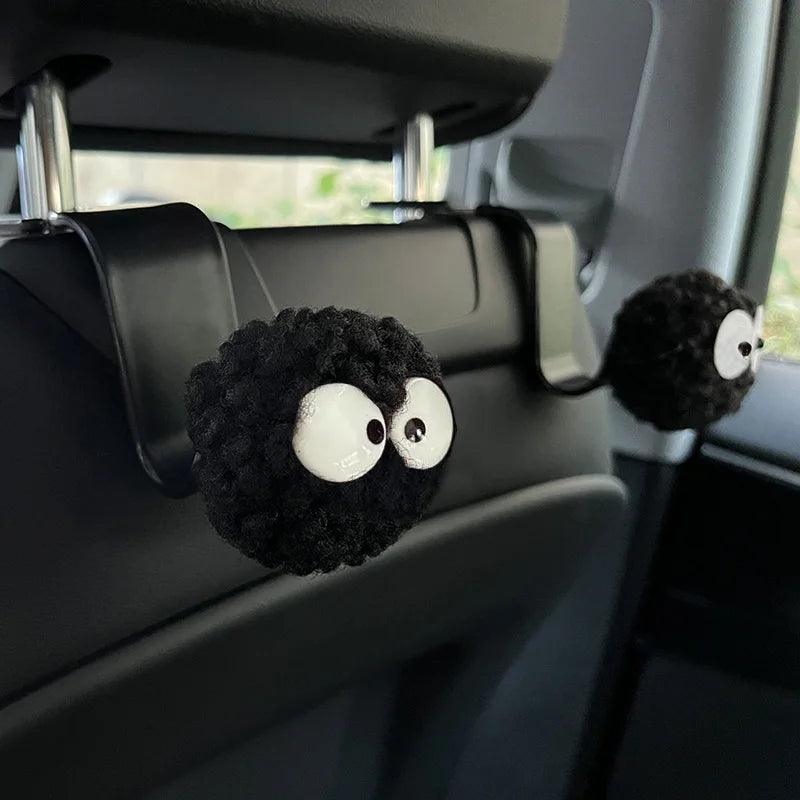 Black Coal Ball Car Seat Hooks - 2PC Headrest Storage Organizer