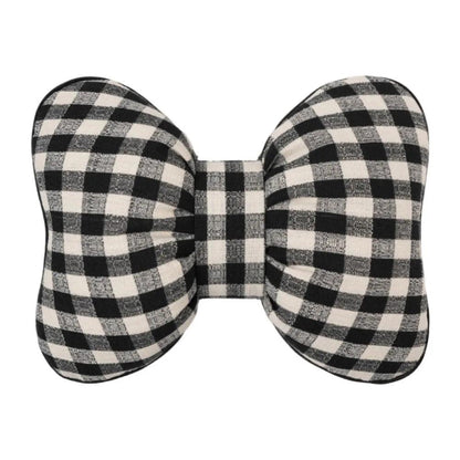 Pink Bowknot Car Neck Pillow - Grid Plaid Pattern Headrest Support