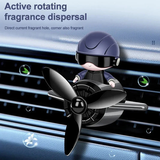 Car Air Freshener Aromatherapy Accessories Interior Perfume Diffuser Rotating Propeller Outlet Fragrance Cartoon Design Supplies - Blue Freshener