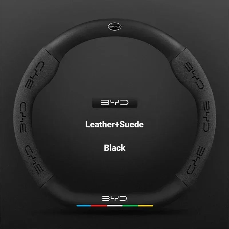 BYD Carbon Fiber Leather Steering Wheel Cover - D Black Leather