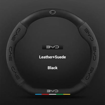 BYD Carbon Fiber Leather Steering Wheel Cover - D Black Leather