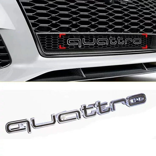 Audi Quattro Emblem | 3D ABS Front Grille Car Badge - Silver Black
