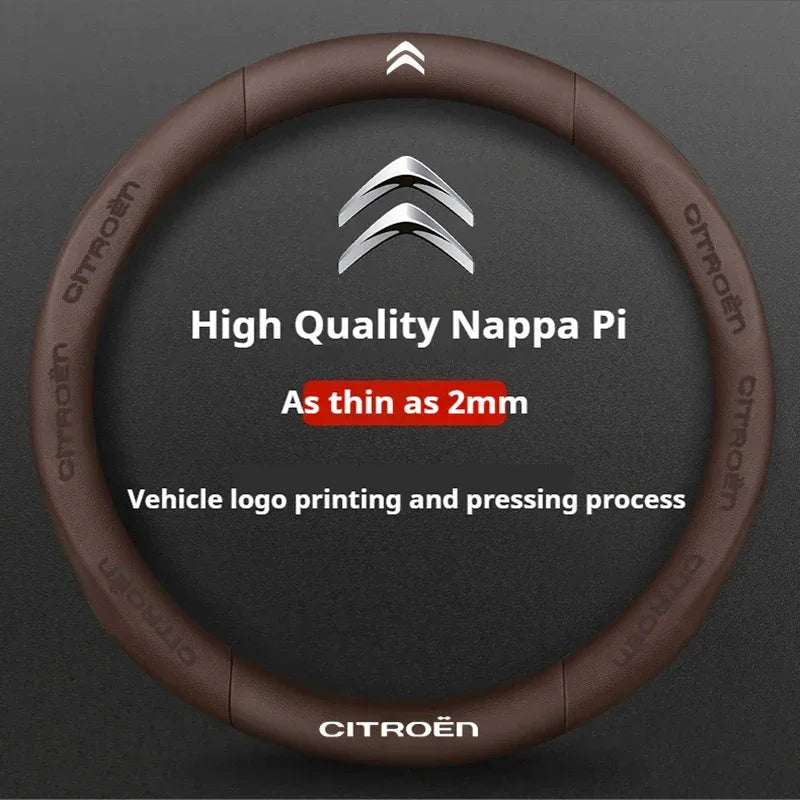 Citroen Leather Steering Wheel Cover - Round Brown E