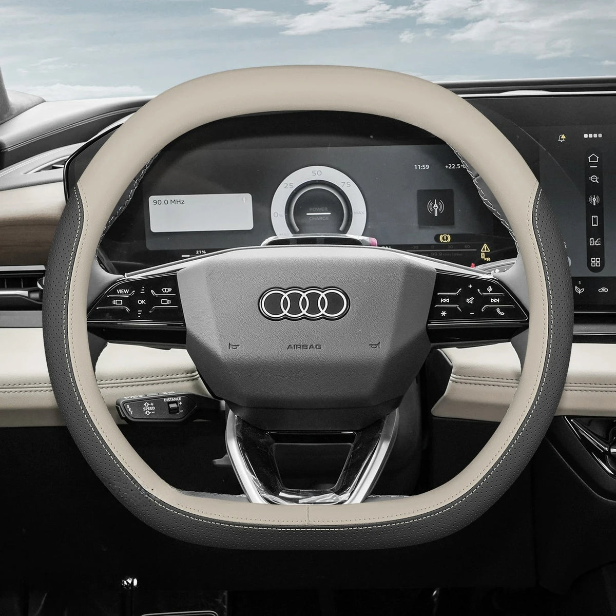 Audi Leather Steering Wheel Cover – Double D-Shape Fit for Q3, Q5, A3, A5, A6 & Q4 e-tron