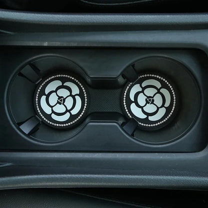 Diamond Camellia Car Cup Holder Mat Non-Slip Interior Pad Women