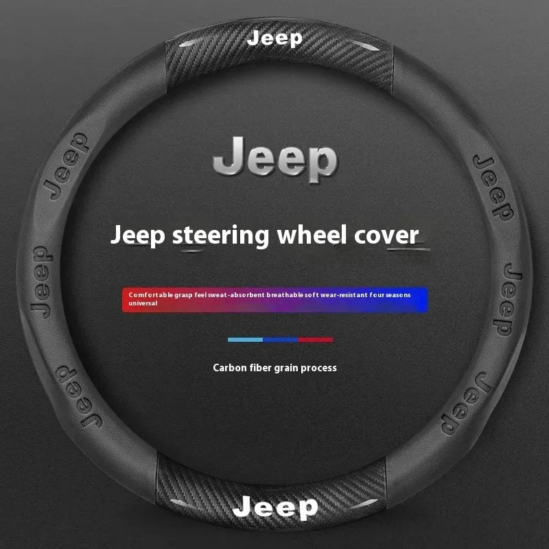 Jeep Wrangler Car Steering Wheel Cover - Leather Wine Red