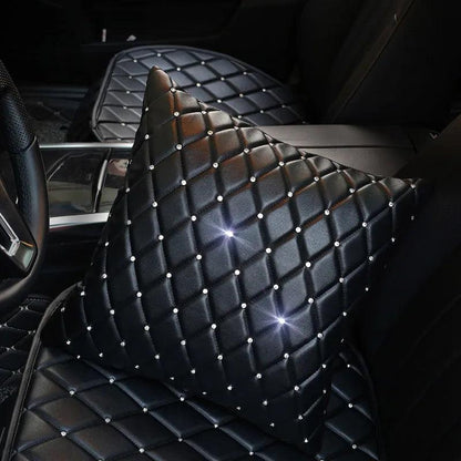 Bling Rhinestone Car Neck Pillow PU Leather Crystal Headrest Support