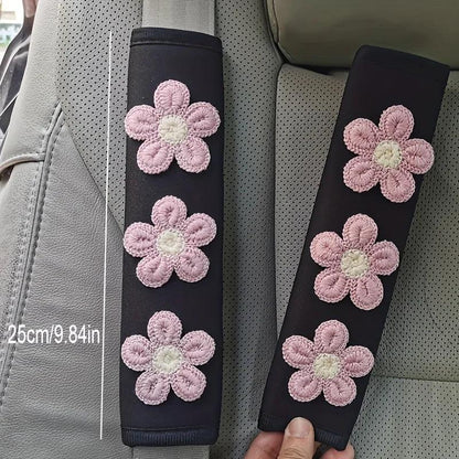 Ice Silk Flower Seat Belt Shoulder Pads - 2PC Cartoon Car Interior