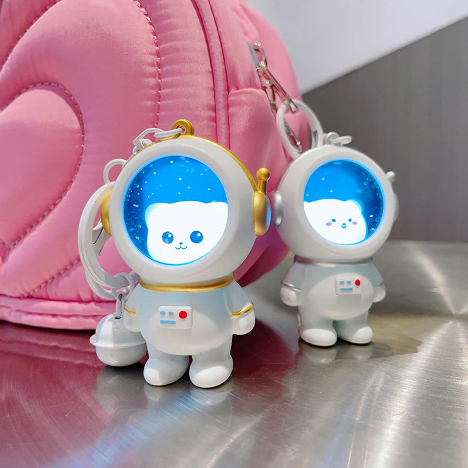 LED Astronaut Cat Keychain Night Light Glowing Charm Pendant