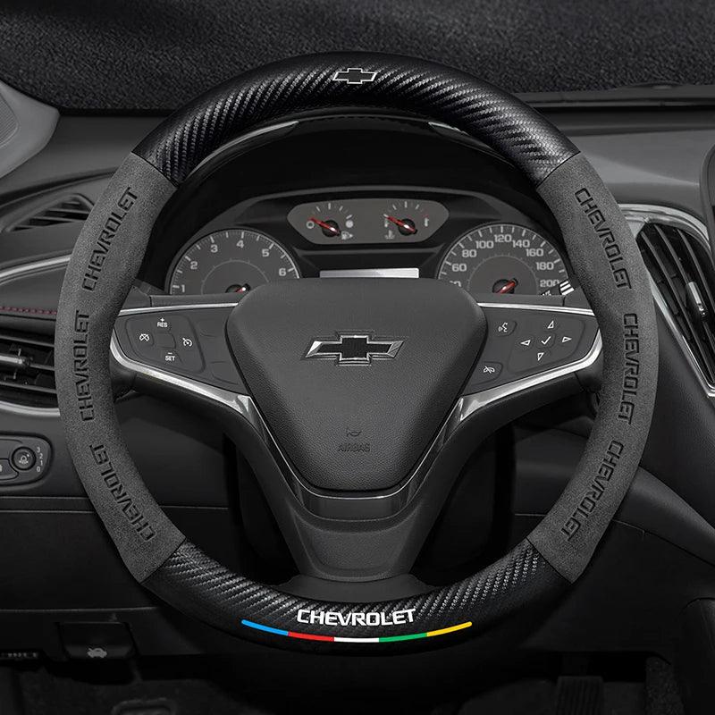 Chevrolet Suede Carbon Fiber Steering Wheel Cover - Round Black B