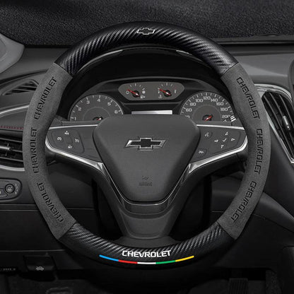 Chevrolet Suede Carbon Fiber Steering Wheel Cover - Round Black B