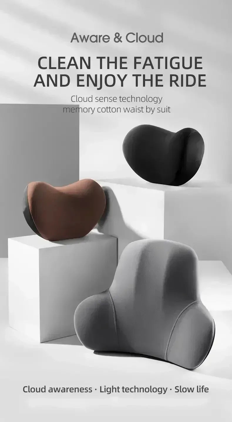 AutoComfort Memory Foam Headrest Lumbar Support Set Car Seat Cushion - headrest black