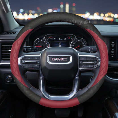 GMC Leather Steering Wheel Cover - Round Shape / Red