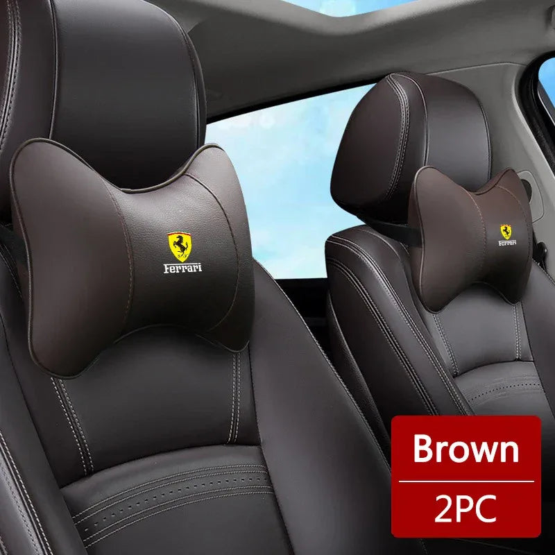 Ferrari Leather Headrest Cushion - 2pc-Brown