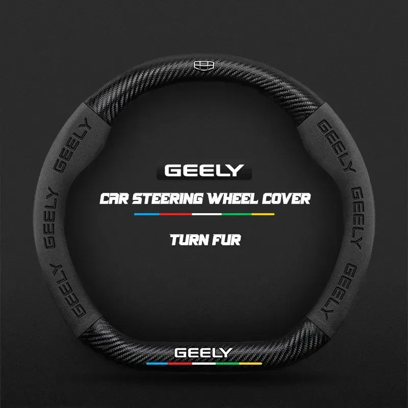Geely Carbon Fiber Suede Steering Wheel Cover - D Black