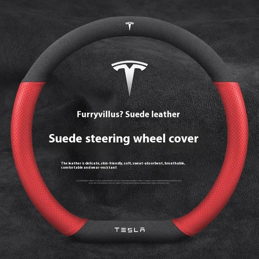 Tesla Suede Steering Wheel Cover – Anti-Slip, Breathable Leather Grip
