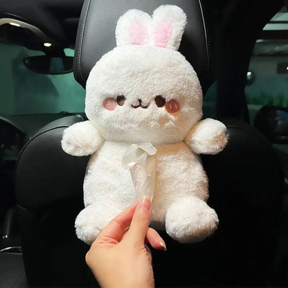 Plush Car Tissue Box Holder Cute Bear Rabbit Seat Back Hanging