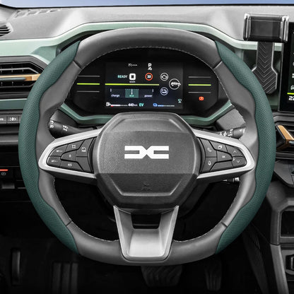 Dacia Breathable Leather Steering Wheel Cover - Oval Shape / 2-Piece Set / Green