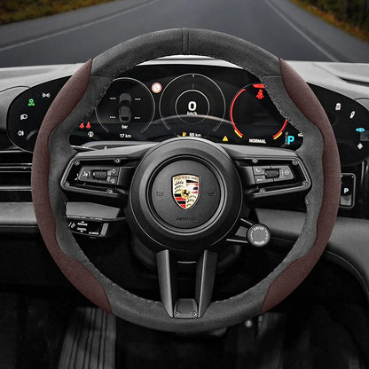 Porsche Suede Snap-On Steering Wheel Cover - Round Shape / 2-Piece Set / Mocha