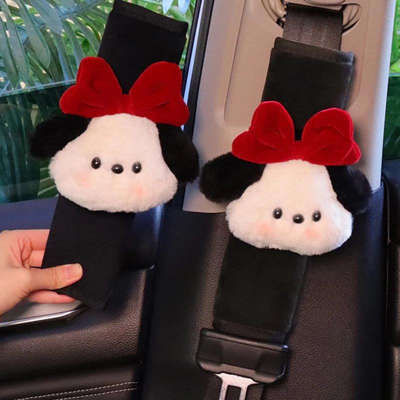 Cartoon Bow Dog Seatbelt Cover Cushion Pad - Kids Ladies Auto Safety