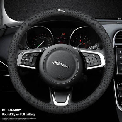 Jaguar Leather Steering Wheel Cover – Anti-Slip Interior Accessory Fits XF, XJ, XE, F-Pace, E-Pace, XFL, XJL, XKR, XJ6 & More - Round-Bicolor Line
