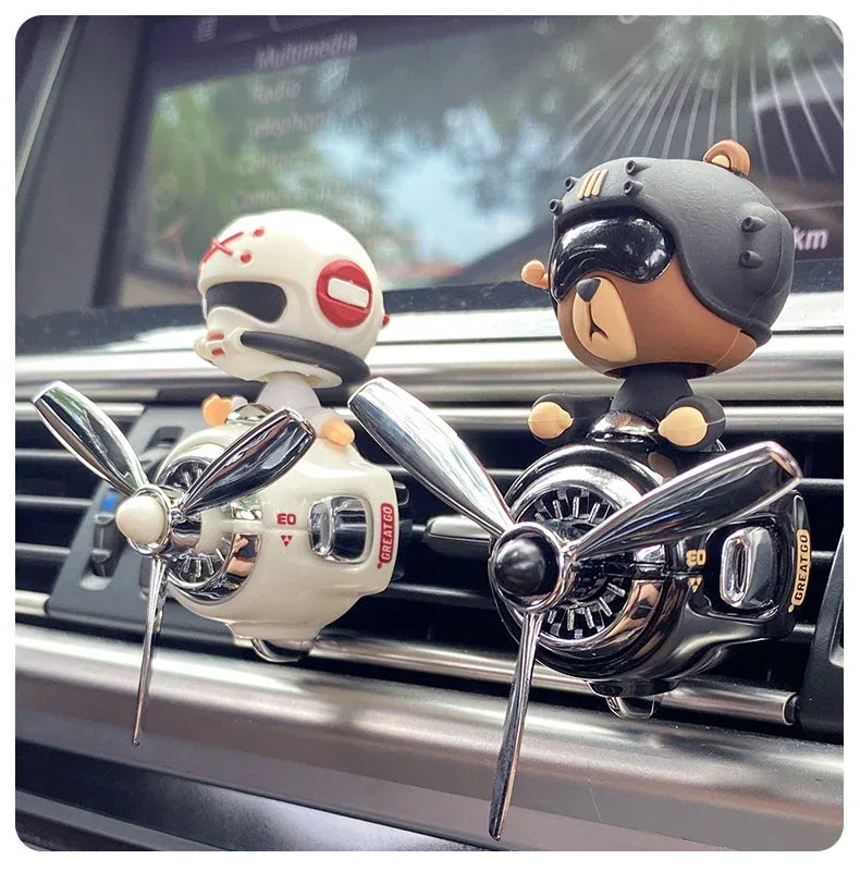 Rotating Propeller Pilot Plane Car Air Freshener - Battle Bear