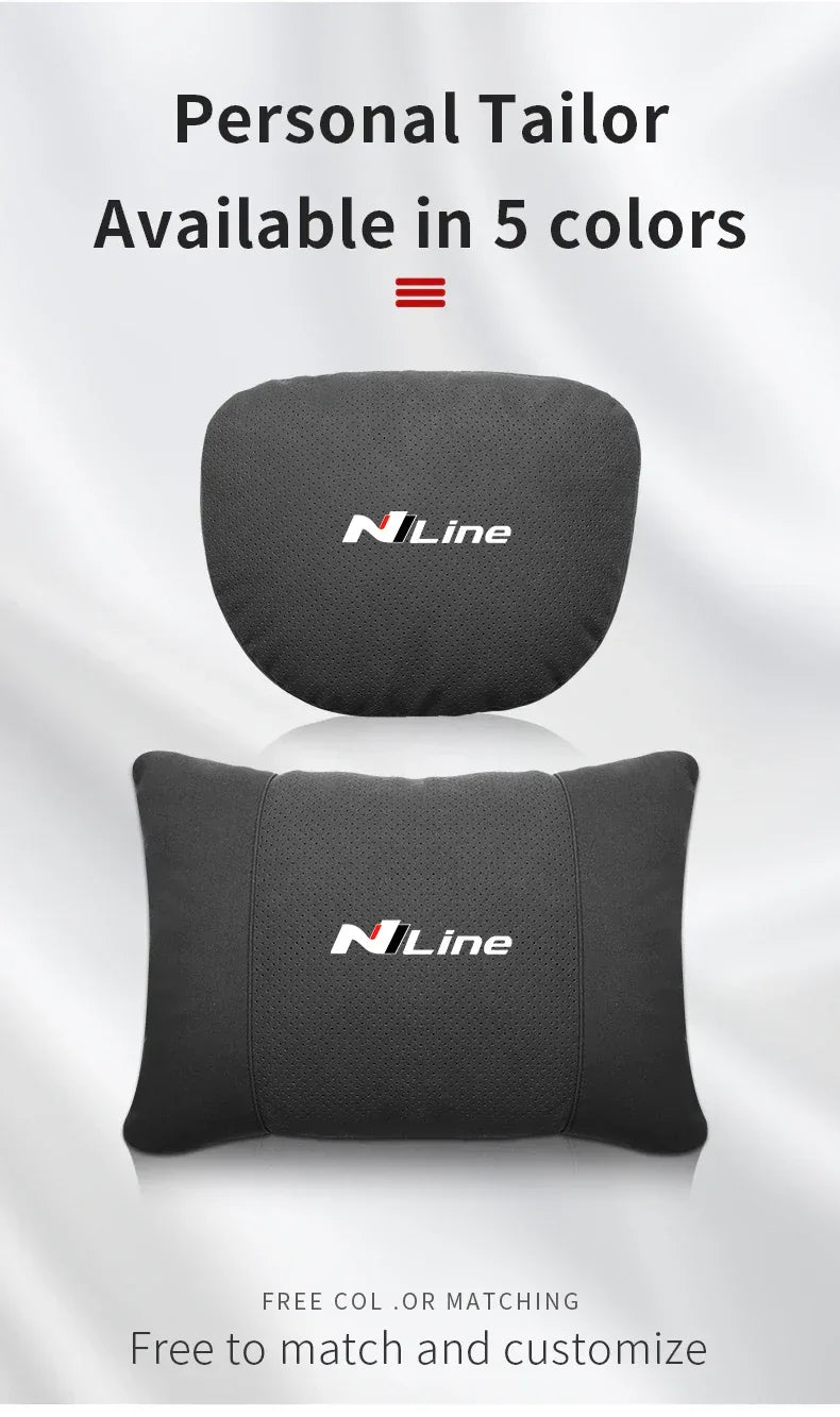 Hyundai N Line Soft Car Neck Headrest & Lumbar Support Pillow - Black Headrest
