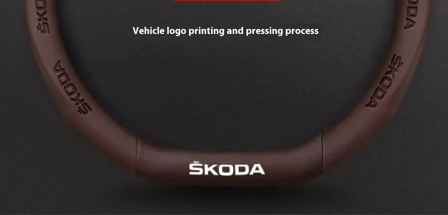 Skoda Kodiaq Octavia Superb Carbon Fiber Steering Wheel Cover - D Carbon Beige