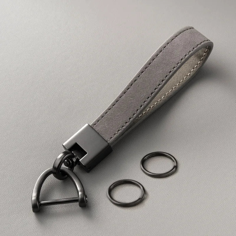 Genuine Cowhide Leather Car Keychain - Grey