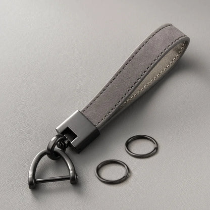 Genuine Cowhide Leather Car Keychain - Grey