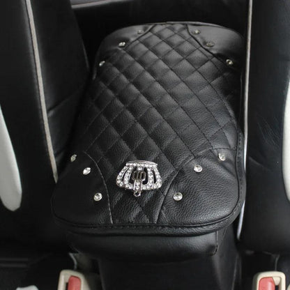 Diamond Crown Leather Car Armrest Cushion Universal Console Cover