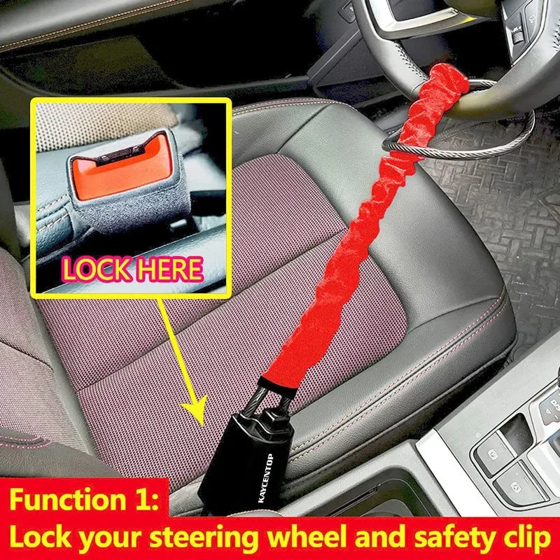 Steel Car Steering Wheel Lock with Seat Belt Anti-Theft, 2 Keys