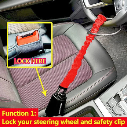 Steel Car Steering Wheel Lock with Seat Belt Anti-Theft, 2 Keys