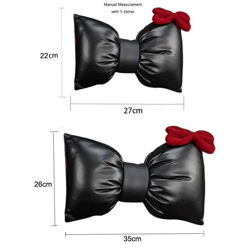 Red Bow PU Leather Car Neck Pillow - Headrest Support Cushion