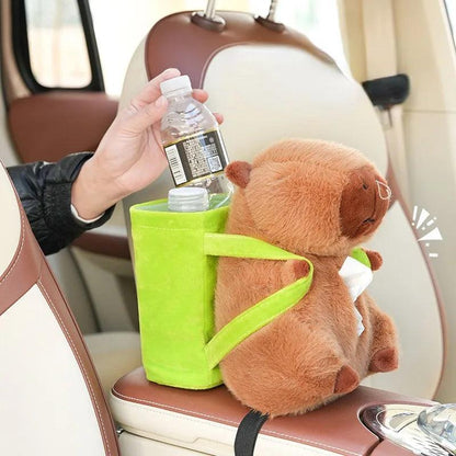 Capybara Plush Car Organizer - Tissue Box Trash Bin Storage
