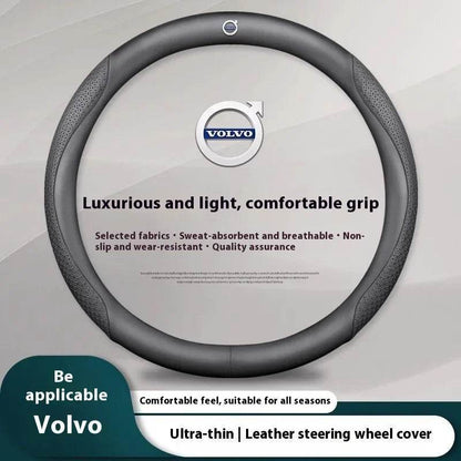 Volvo Carbon Fiber Leather Steering Wheel Cover for XC40, XC60, XC70, XC90, C30, C70, S40, S60, S80, S90, V40, V50, V60, V70 - 