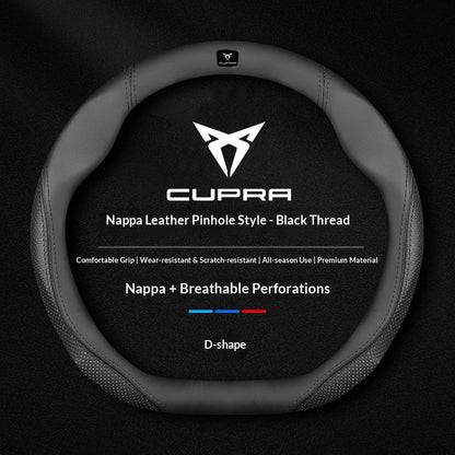 Cupra Suede and Leather Steering Wheel Cover - Round Shape / Leather Red & White