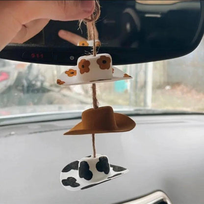 Mini Cowboy Hat Car Rearview Mirror Pendant Charm Interior Ornament