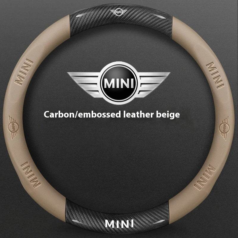 MINI Cooper Carbon Fiber Leather Steering Wheel Cover – Fits JCW R54 R55 R56 R60 F54 F55 F56 F57 Clubman & Countryman - Carbon Off-white
