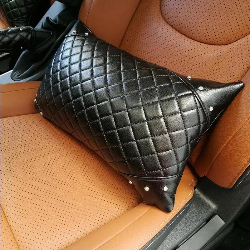 Crystal Crown Leather Car Neck Pillow - Bone Shape Headrest Support