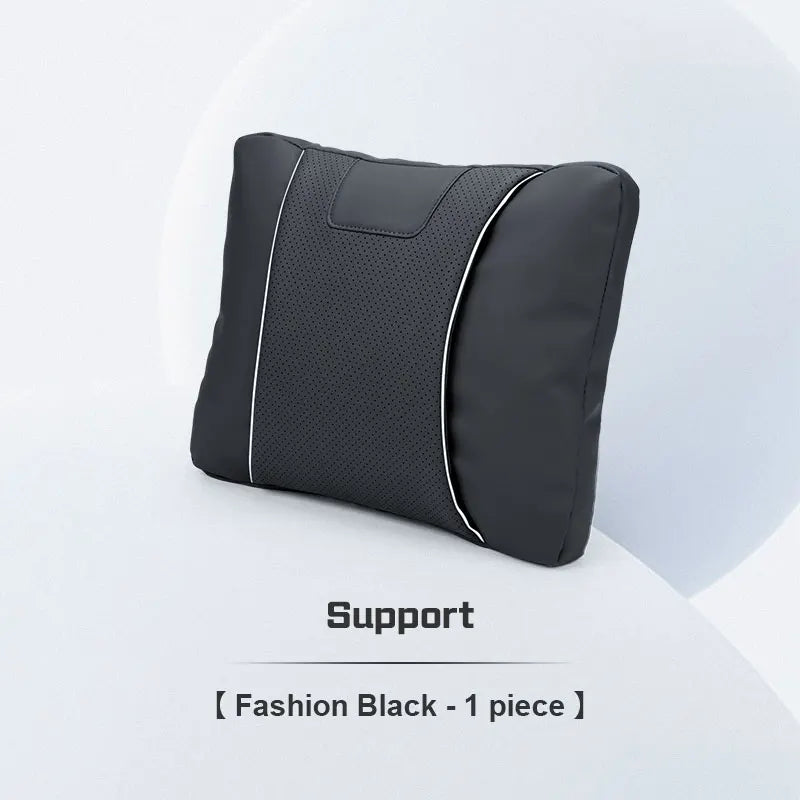 Custom Logo Leather Car Seat Neck Pillow & Lumbar Support Cushion